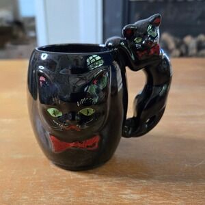 Stafford Black Cat Mug Black Good Vintage Japan 3D Handle Ceramicm Kitsch